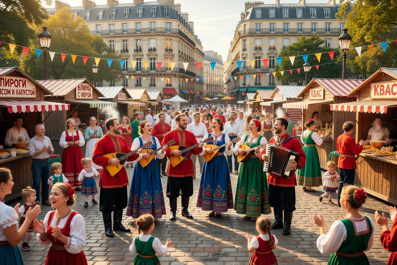 Festival franco-russe en plein air — costumes traditionnels et célébrations