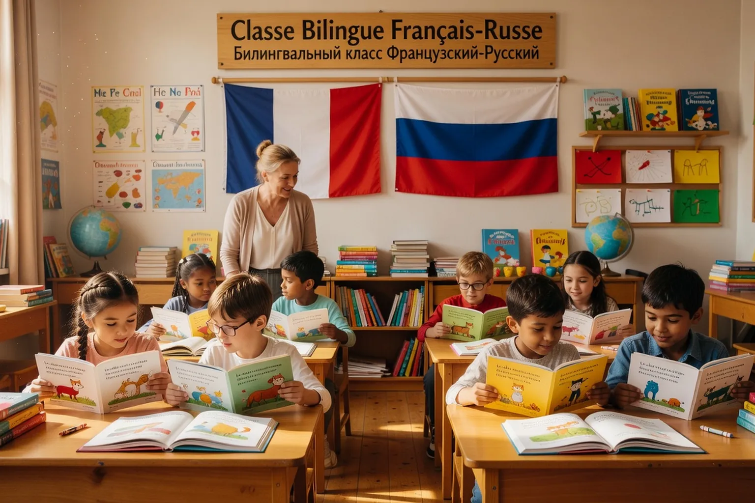 Cubes d'apprentissage avec lettres cyrilliques et latines pour enfants bilingues franco-russes