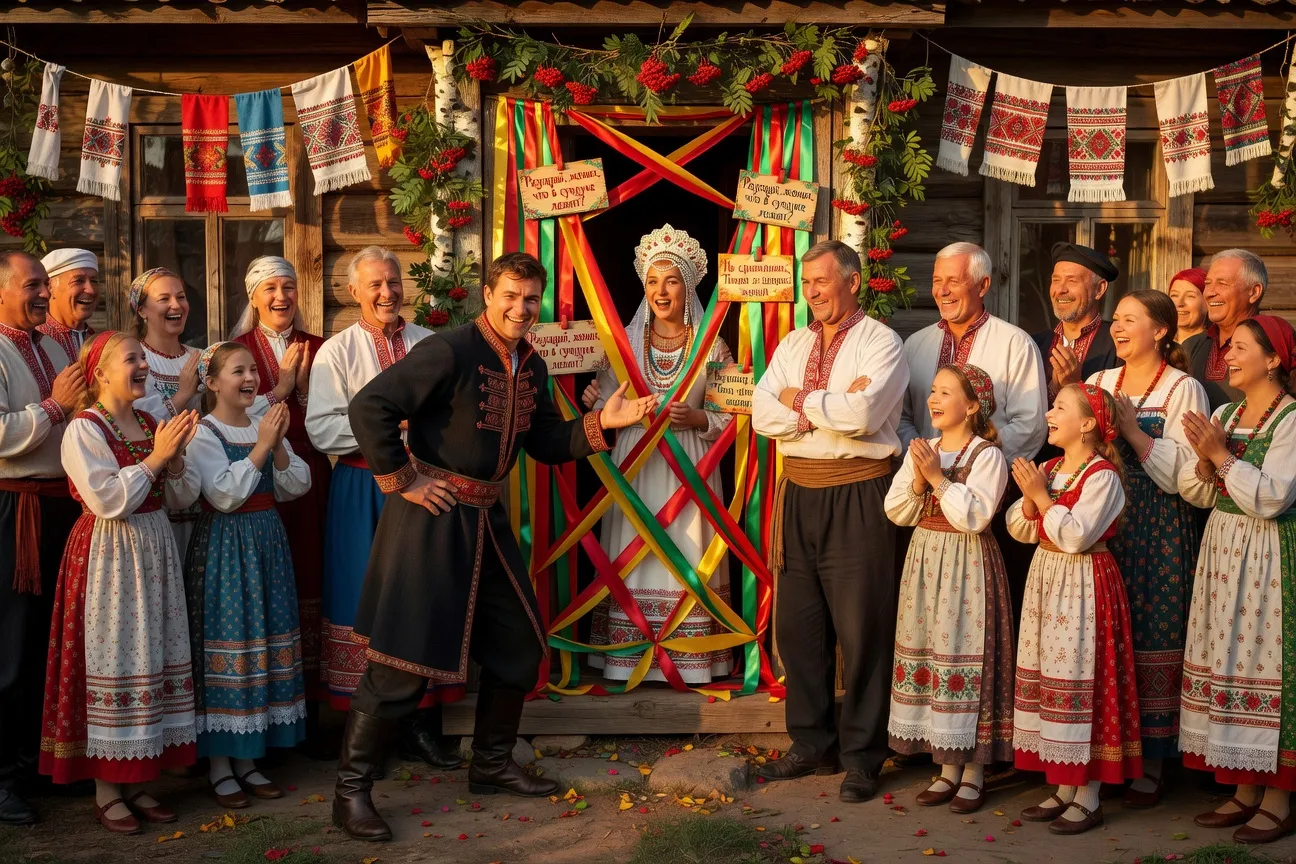 Rite du vykup nevesty — enlèvement de la mariée mariage russe