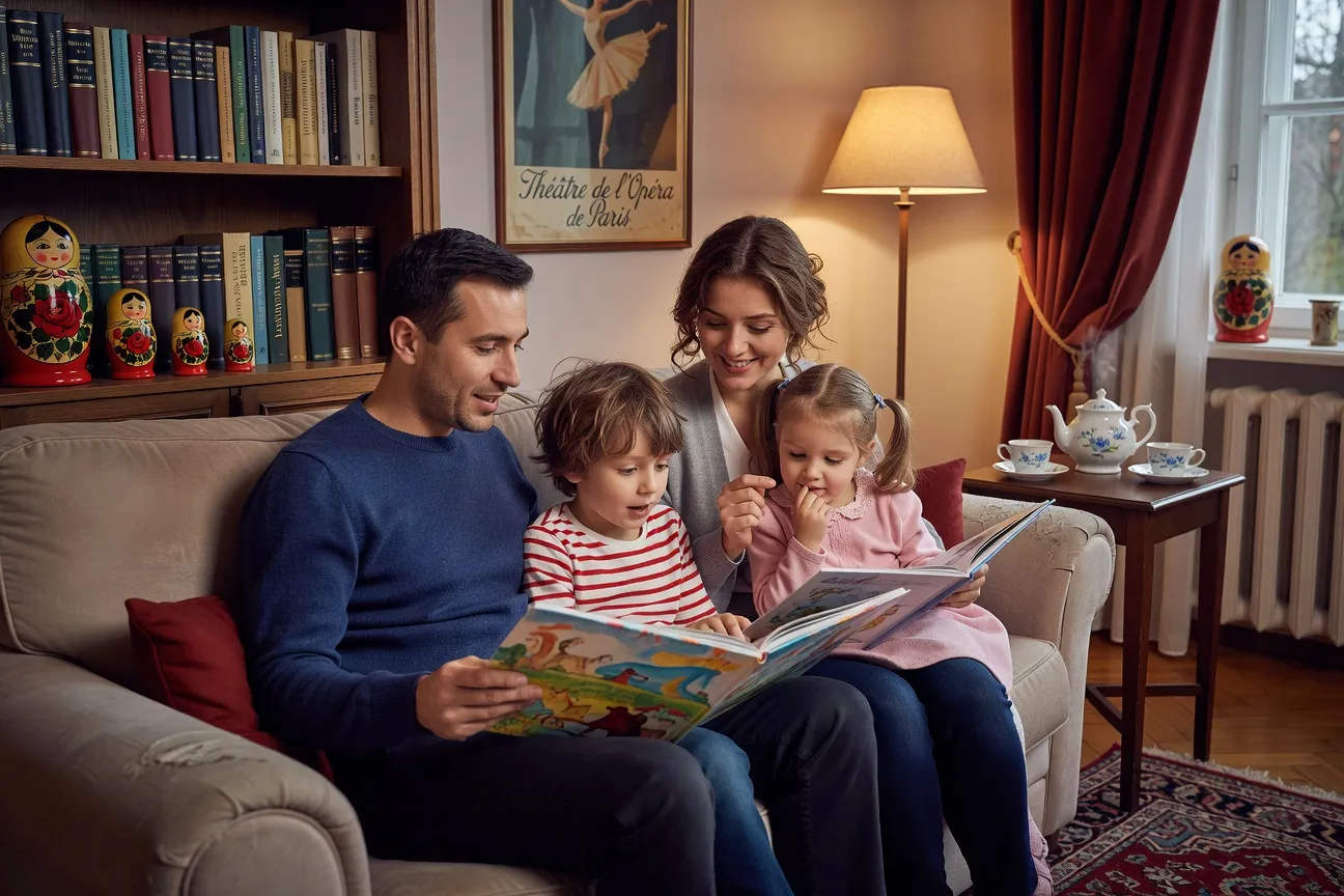 Famille franco-russe avec enfants bilingues — vie quotidienne