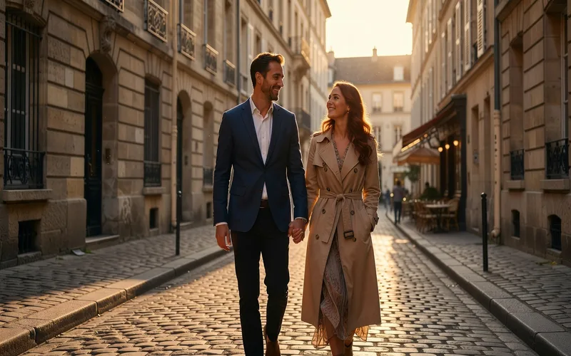 Couple franco-russe partageant un moment de complicité