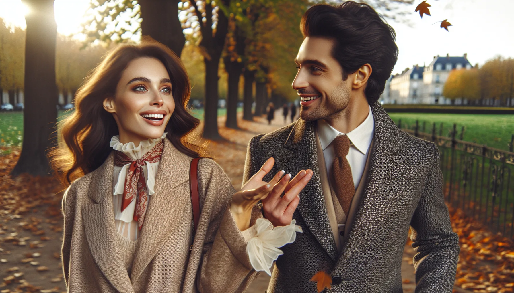 Couple franco-russe marchant ensemble, illustrant la confiance et la fidélité dans une relation interculturelle