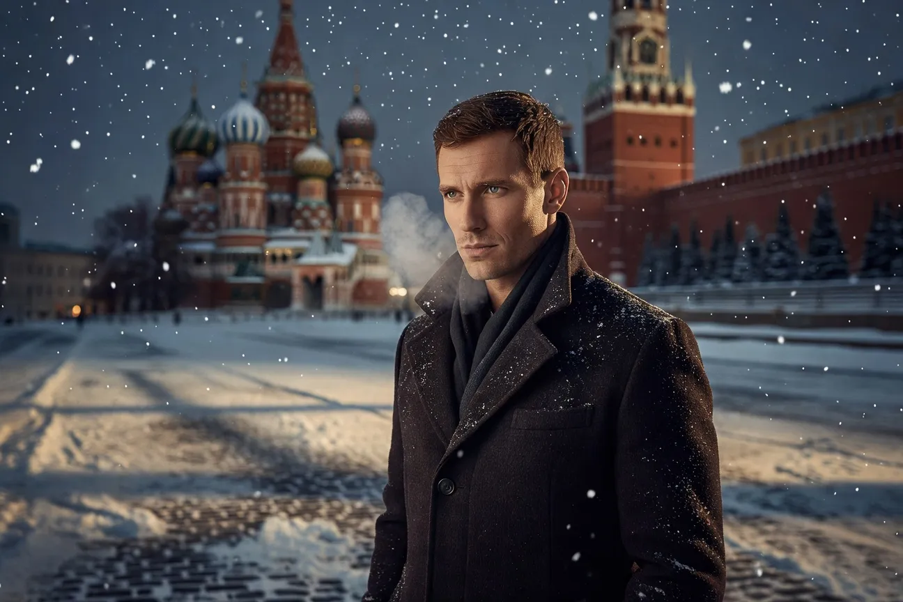 Portrait d'un homme russe dans les rues de Moscou en hiver