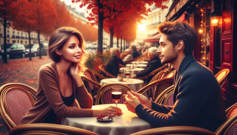 Rencontre entre un Français et une femme russe dans un café parisien